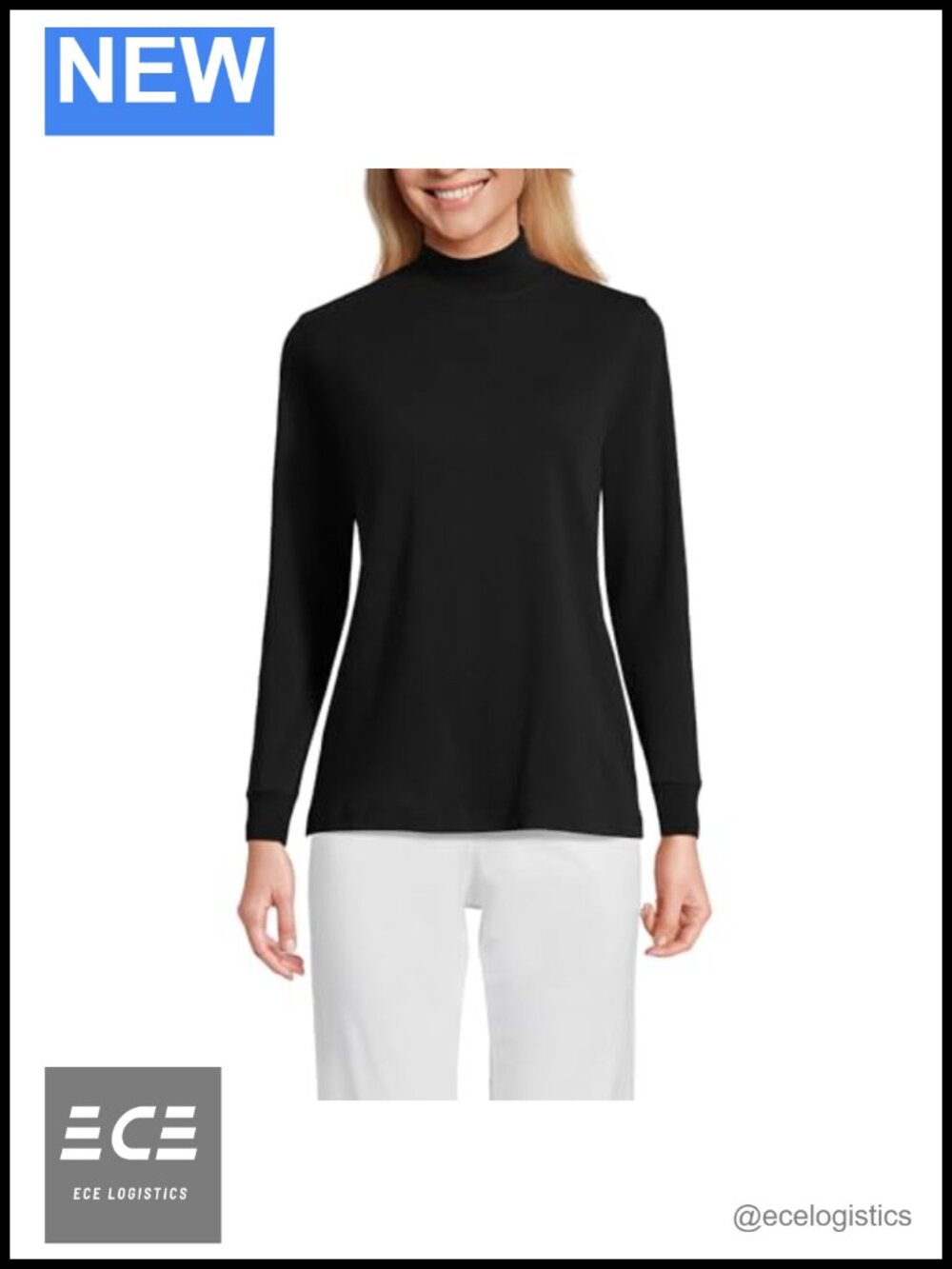 Lands' End Cotton Mock Turtleneck Long Sleeve Relaxed Fit Top